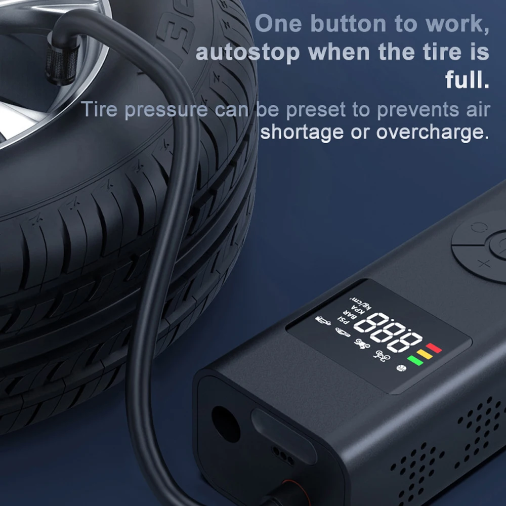 Портативен въздушен компресор Многофункционален Безжичен помпа за автомобилни гуми USB Акумулаторна мини цифров дисплей Въздушна помпа за помпане на гуми Изображение 3