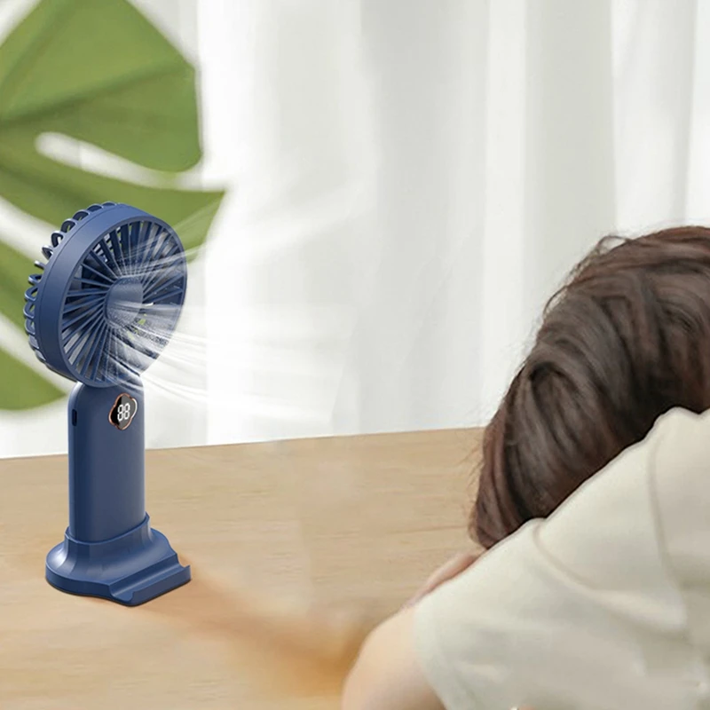 Портативен Ръчен вентилатор USB Mini Fan с перезаряжаемым дигитален дисплей, мързелив фен на въздушния охладител за употреба на домашния офис-Син Изображение 0