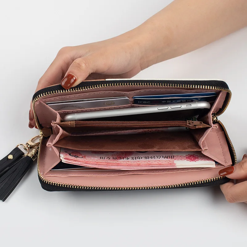 Портмоне за жени, свързани цип, чантата е с голям капацитет, мини-чанти и калъфи за карти, дамска чанта на рамото от еднакво изкуствена кожа Изображение 3