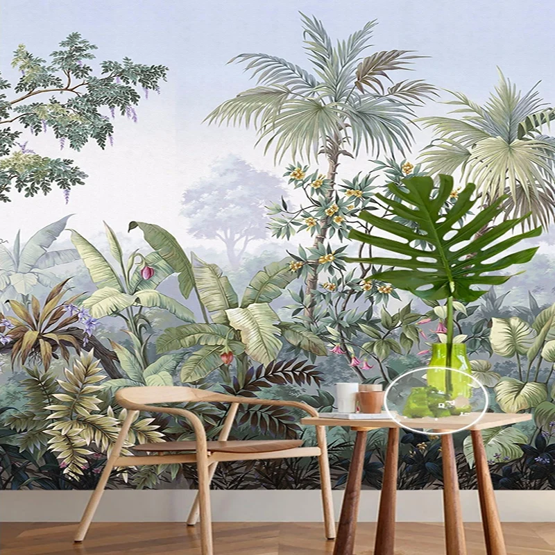 Потребителски 3D тапети, европейски Стил, ръчно рисувани, тропически гори, бананови, кокосови палма, стенопис, на Входа на хола, Фонова картина на Стената Изображение 0
