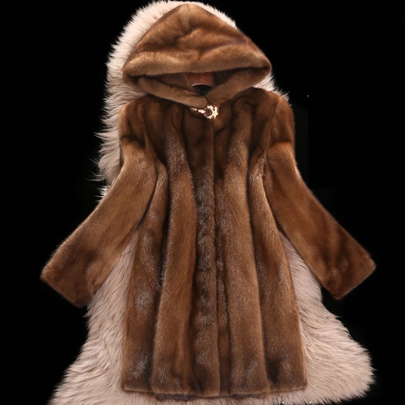 През есента и зимата на нова специална дамско палто, с имитация на кожа на норка, дълго яке в Европа и Съединените Щати, голяма шапка Изображение 5