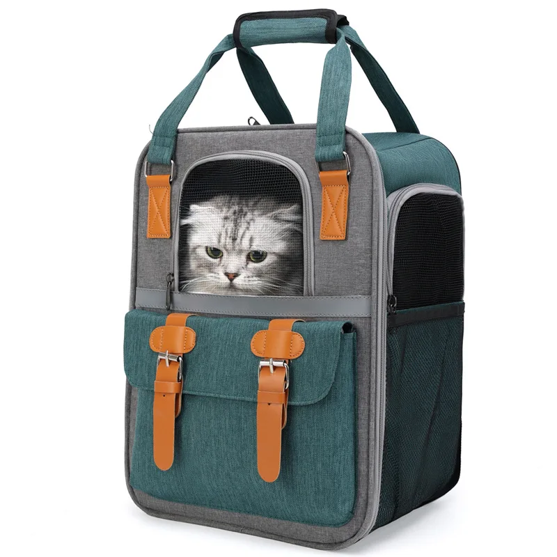 Пренасяне за котки с тегло от 0-10 кг раница за кучета с дишаща мрежа, Сгъваема чанта за носене котки голям капацитет, чанта за домашни любимци за пътуване на открито Изображение 3