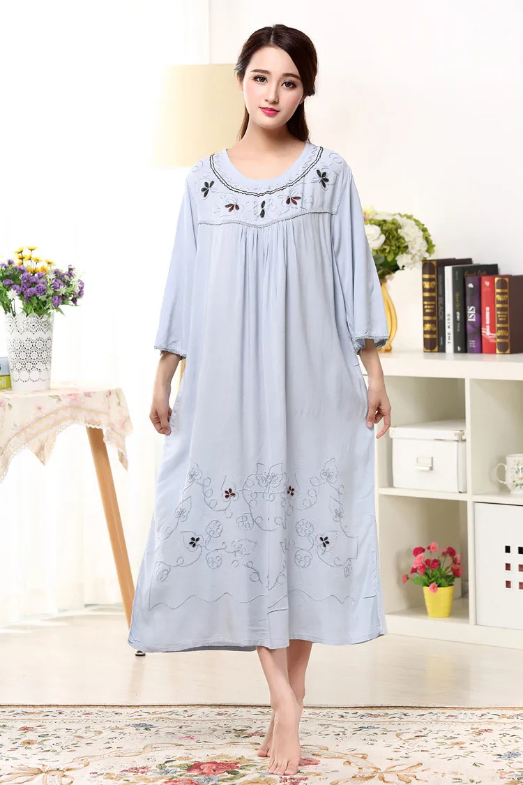 Пролет-лято и есен дамски памучен плат с елегантна дълга пижама, отличава със спокойна И удобни домашни дрехи с бродерия Изображение 5