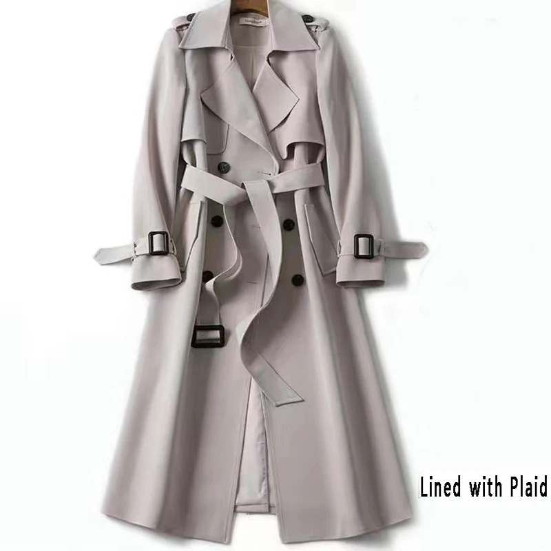 Пролетно дамско дълго ветровка с карирана подплата, тънка елегантна мода корея casual есен свободна яке, дъждобран 2023, дамски тренч Изображение 4