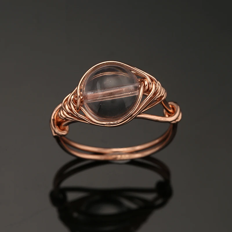 Пръстен от естествен камък, в стил бохо, Розово злато, телена пръстени за жени, пръстен с опалом, Рейки, лечебните модни бижута 18 мм-19 мм Изображение 1