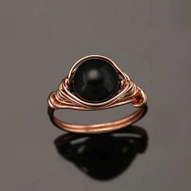 Пръстен от естествен камък, в стил бохо, Розово злато, телена пръстени за жени, пръстен с опалом, Рейки, лечебните модни бижута 18 мм-19 мм Изображение 2