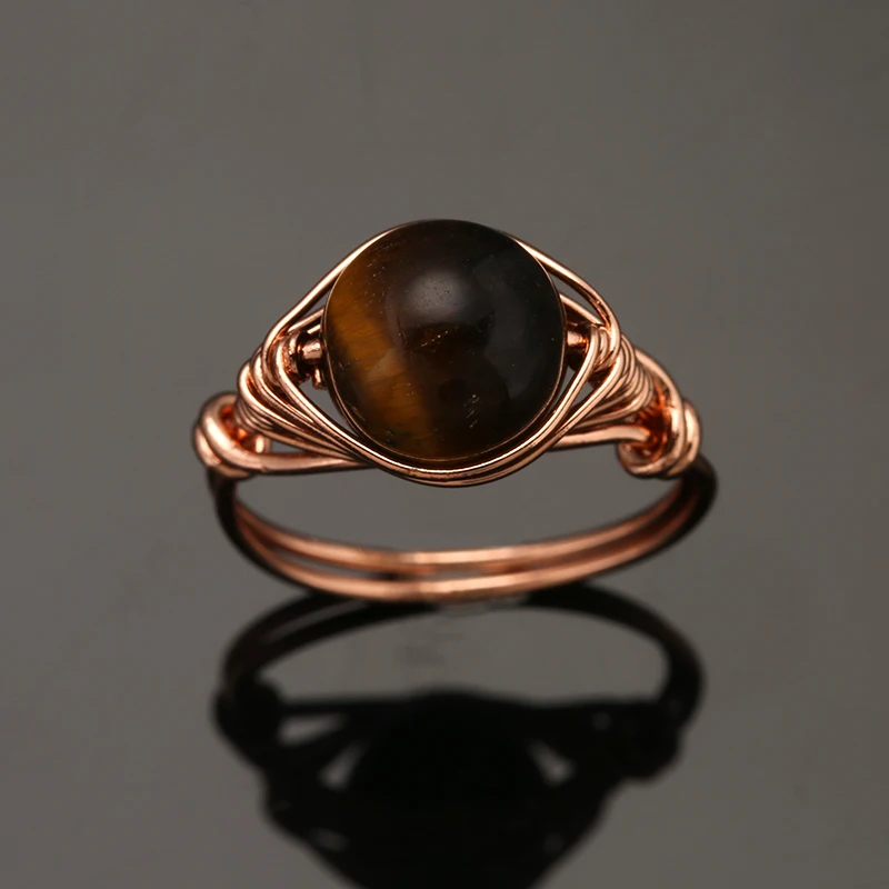 Пръстен от естествен камък, в стил бохо, Розово злато, телена пръстени за жени, пръстен с опалом, Рейки, лечебните модни бижута 18 мм-19 мм Изображение 3