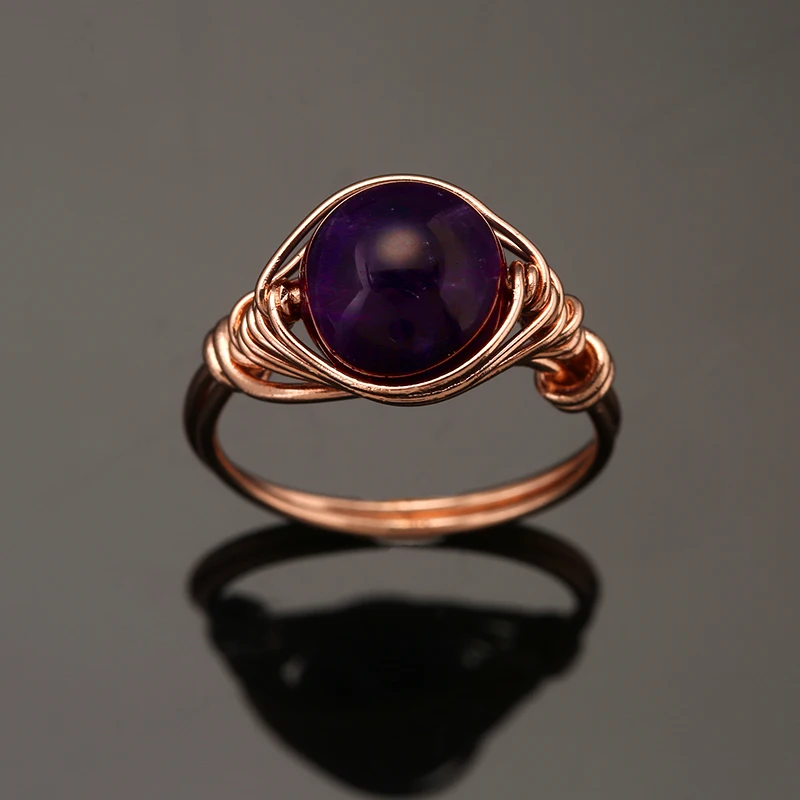 Пръстен от естествен камък, в стил бохо, Розово злато, телена пръстени за жени, пръстен с опалом, Рейки, лечебните модни бижута 18 мм-19 мм Изображение 4