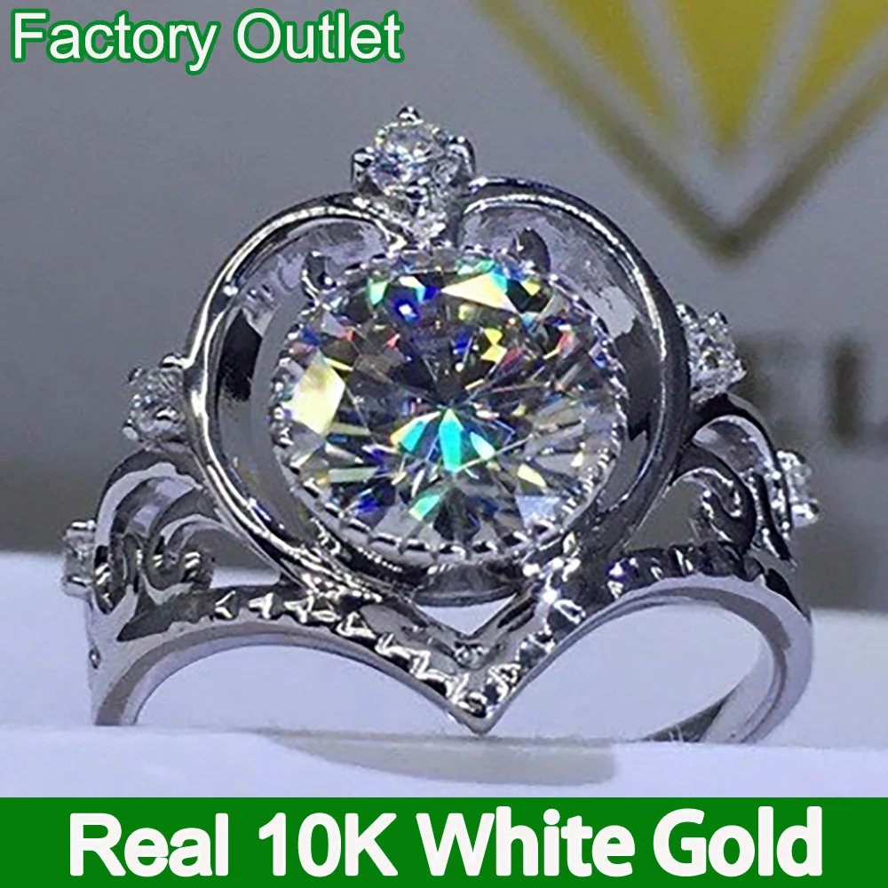 Пръстен от този бяло злато 10, женски венчален пръстен на годишнина от годеж, crown, кръгъл диамант с муассанитом, модерен диамант 1 2 3 4 5 карата. Изображение 0