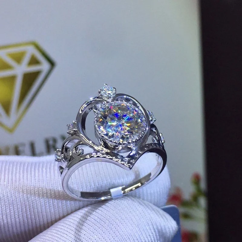 Пръстен от този бяло злато 10, женски венчален пръстен на годишнина от годеж, crown, кръгъл диамант с муассанитом, модерен диамант 1 2 3 4 5 карата. Изображение 1
