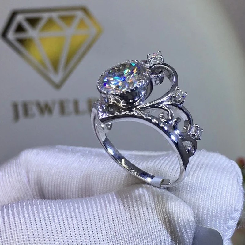 Пръстен от този бяло злато 10, женски венчален пръстен на годишнина от годеж, crown, кръгъл диамант с муассанитом, модерен диамант 1 2 3 4 5 карата. Изображение 2