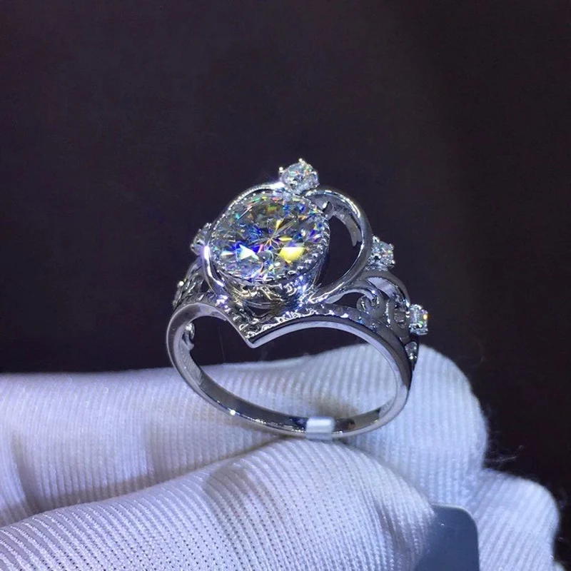 Пръстен от този бяло злато 10, женски венчален пръстен на годишнина от годеж, crown, кръгъл диамант с муассанитом, модерен диамант 1 2 3 4 5 карата. Изображение 3