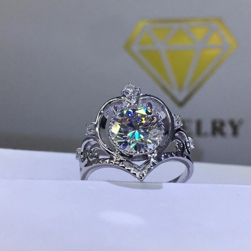 Пръстен от този бяло злато 10, женски венчален пръстен на годишнина от годеж, crown, кръгъл диамант с муассанитом, модерен диамант 1 2 3 4 5 карата. Изображение 4