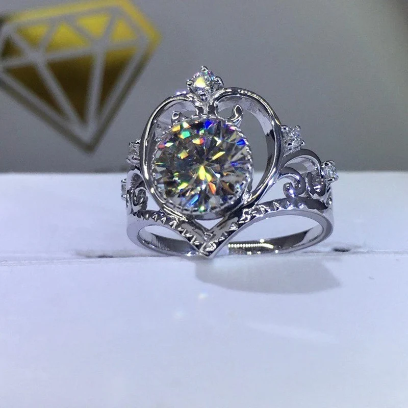 Пръстен от този бяло злато 10, женски венчален пръстен на годишнина от годеж, crown, кръгъл диамант с муассанитом, модерен диамант 1 2 3 4 5 карата. Изображение 5
