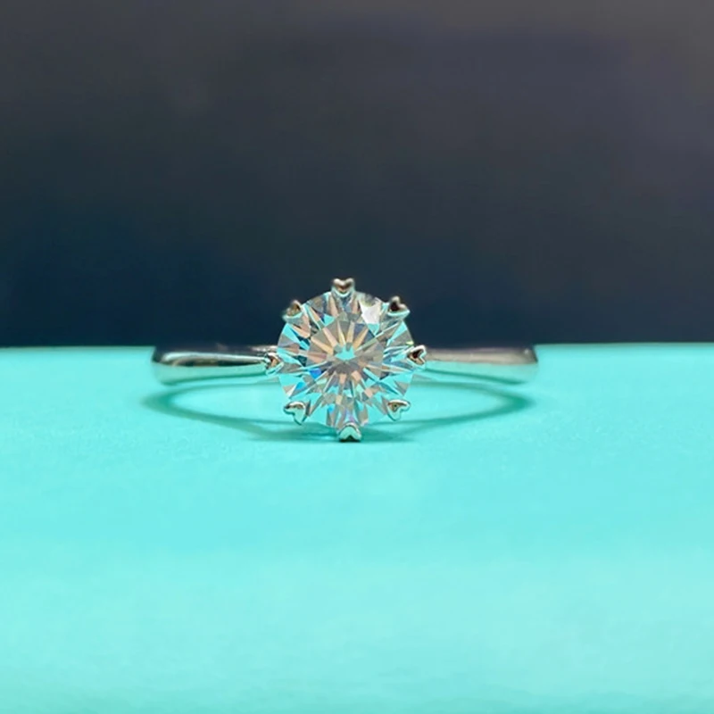 пръстен с диамант 1 карат, женски пасианс, Сребро 925 D, Цветен пръстен с муассанитом, Годежен пръстен с муассанитом, тенденция 2023 Изображение 1