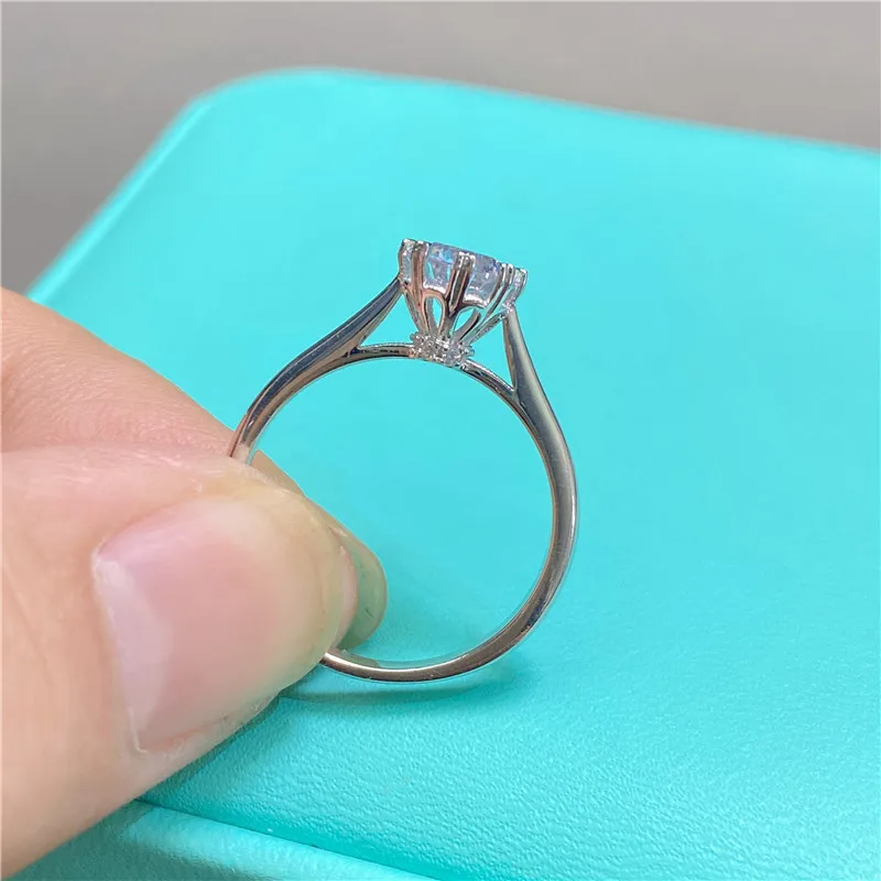 пръстен с диамант 1 карат, женски пасианс, Сребро 925 D, Цветен пръстен с муассанитом, Годежен пръстен с муассанитом, тенденция 2023 Изображение 4