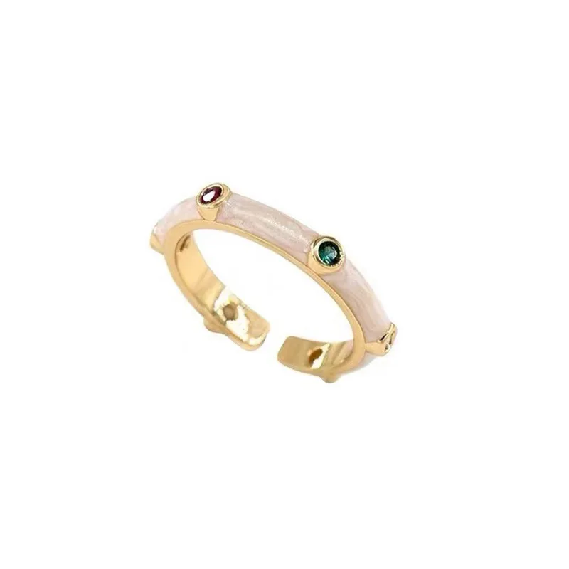 Пръстен с емайл, в семпъл стил, украшенное брилянтен кубическим цирконий, модерно годежен пръстен за жени Изображение 2