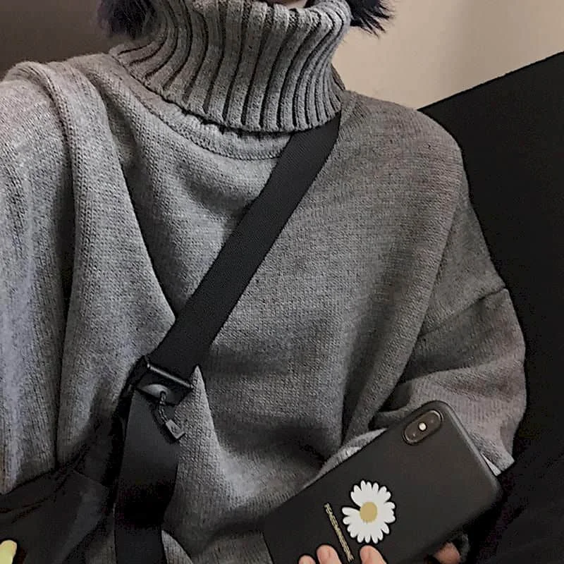 Пуловери с високо воротом за мъже и жени, зимни корейски обикновена стръмни пуловери в стил Харадзюку Оверсайз, универсални пуловери за влюбени, утолщающий топъл пуловер Изображение 1