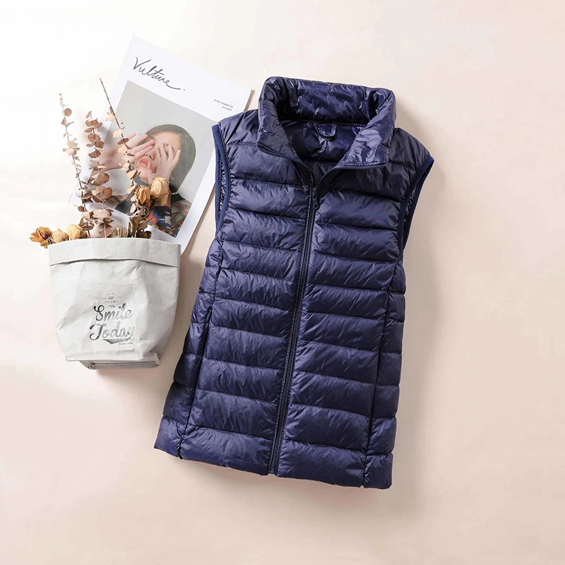 Пуховый жилетка с яка-часова, женски Ultralight случайни зимна жилетка с джобове, меки халатики, стеганая яке без ръкави Изображение 2