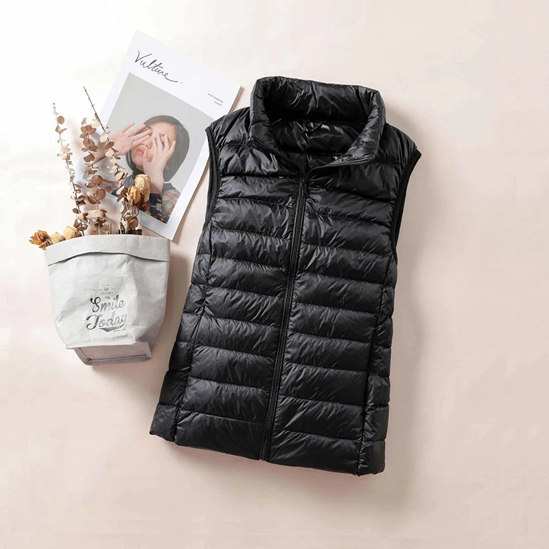 Пуховый жилетка с яка-часова, женски Ultralight случайни зимна жилетка с джобове, меки халатики, стеганая яке без ръкави Изображение 5