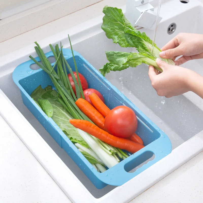 Разширяем пластмасов леген за измиване на зеленчуци с дренажна кошница за кухненска мивка, удобен и компактен кош за филтър за мивка Изображение 0