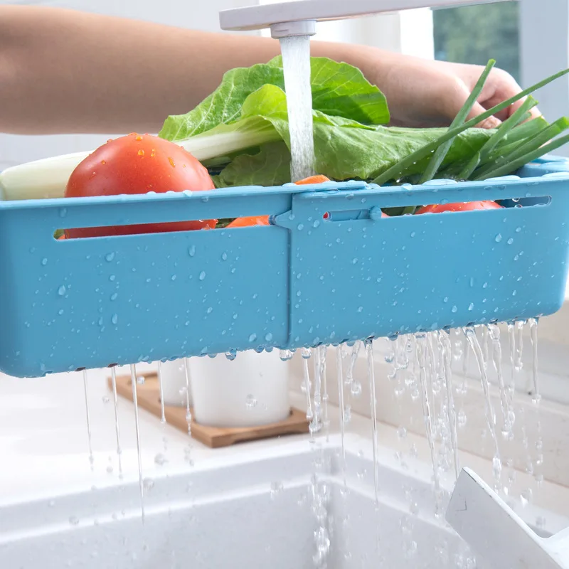 Разширяем пластмасов леген за измиване на зеленчуци с дренажна кошница за кухненска мивка, удобен и компактен кош за филтър за мивка Изображение 1
