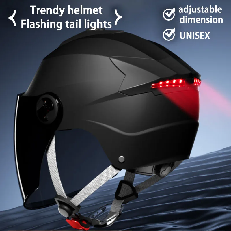 Рекламни led мотоциклет шлем за мъже и жени, интелигентен led задна светлина, мотоциклети полушлем с светоотражающей панел, сертифициран защитна капачка унисекс Изображение 1