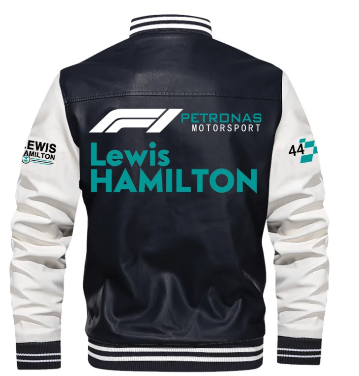 Ретро мъжко яке-бомбер с логото на Lewis Hamilton F1, есенна ежедневни мотоциклетът яке от изкуствена кожа, байкерские кожени палта, марка дрехи на европейския размер Изображение 4