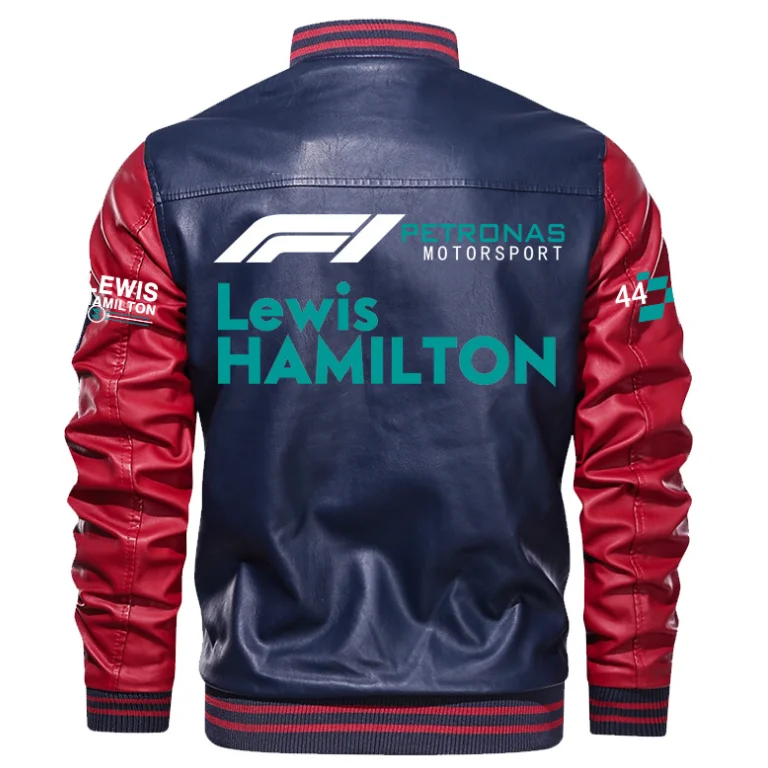Ретро мъжко яке-бомбер с логото на Lewis Hamilton F1, есенна ежедневни мотоциклетът яке от изкуствена кожа, байкерские кожени палта, марка дрехи на европейския размер Изображение 5