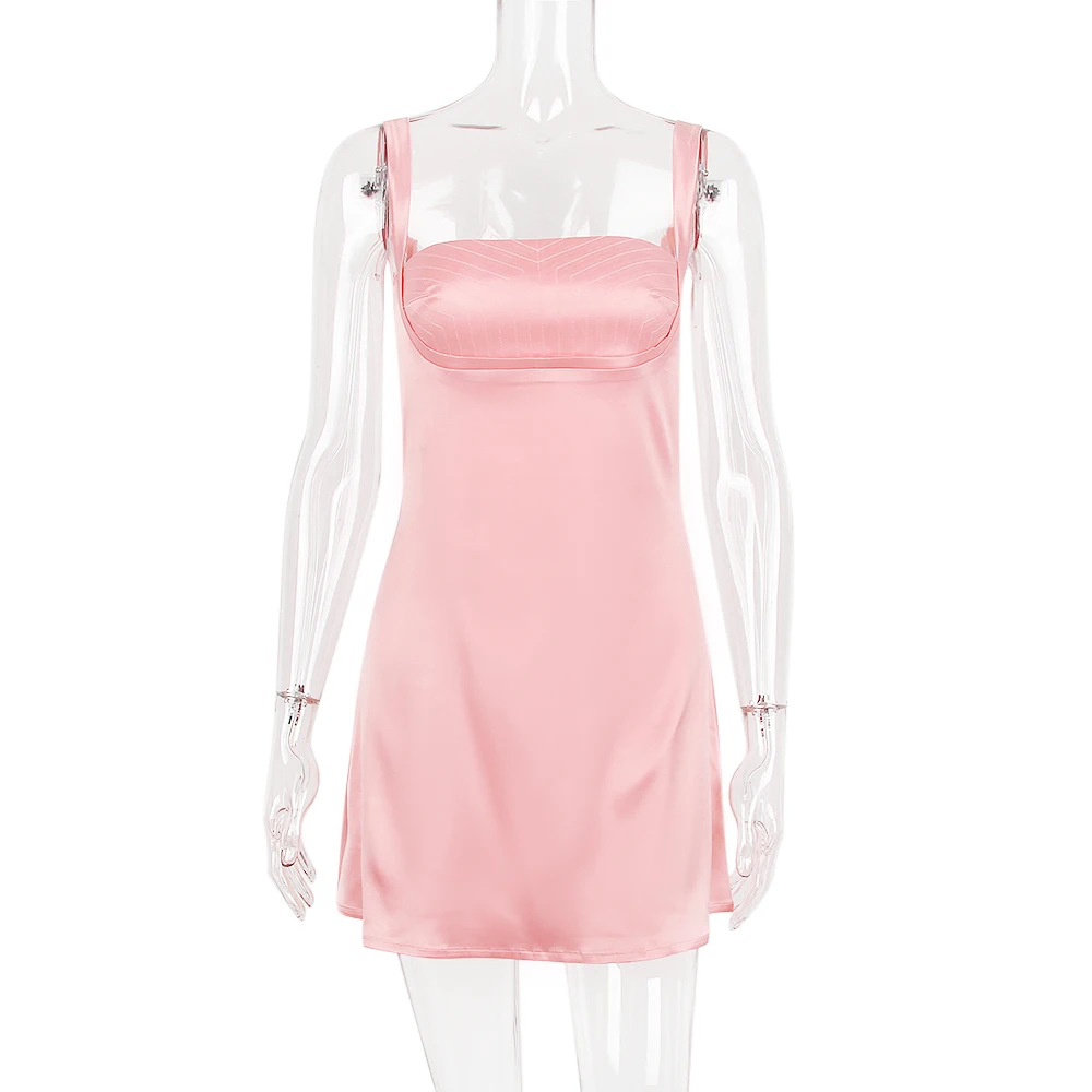 Розова секси рокля-комбинация, дамски рокли-калъфи без ръкави с отворен гръб, тънка талия, летни дамски модни официални рокли LM011 Изображение 3