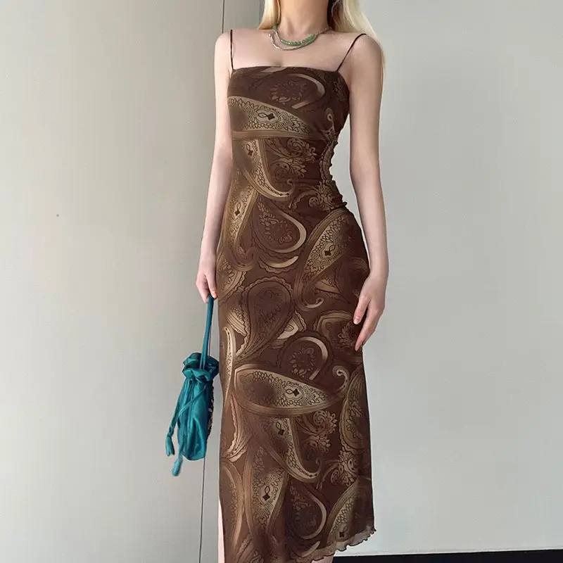 Рокли Zevity vintage Spicy Момиче с принтом отворена на гърба, една елегантна жена, сексуална лято 2023, ново официална вечерна дълга рокля с цветен модел. Изображение 0