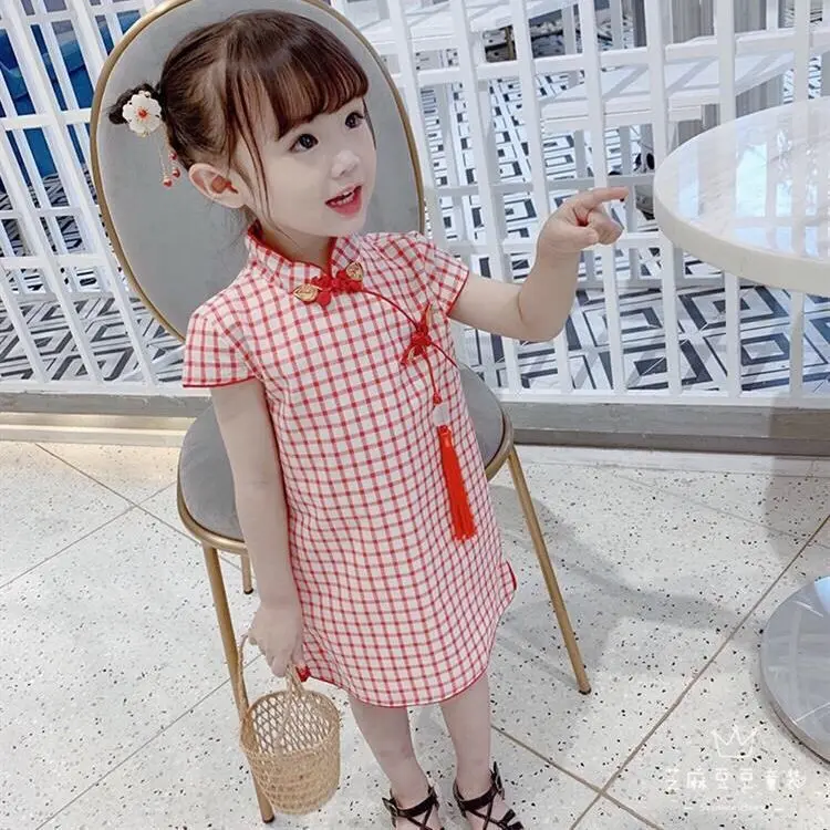 Рокля принцеса Чонсам в китайски стил, лятна рокля за малки момичета, детски дрехи, дрехи за момичета с къси ръкави Изображение 1