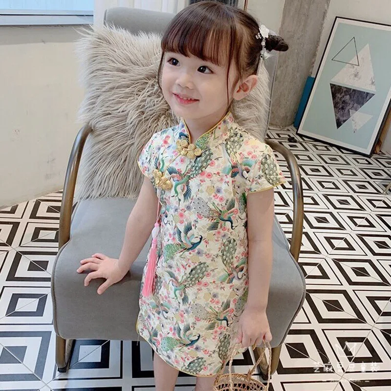 Рокля принцеса Чонсам в китайски стил, лятна рокля за малки момичета, детски дрехи, дрехи за момичета с къси ръкави Изображение 5