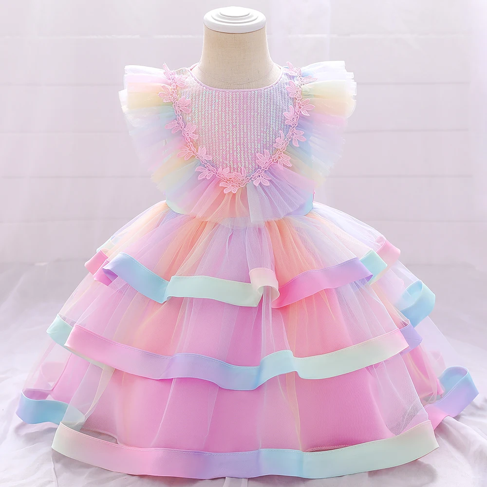 Рокля с цветя модел за малки момичета, дъгова русалка принцеса рокля на 1-ви рожден ден, сватба детско парти за момичета, вечерни рокли за шаферките на кръщението Изображение 0