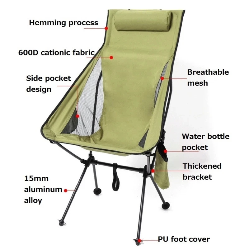 Сгъваеми Лунните столове на открито от ултра-леки алуминиеви сплави за риболов, пикник, барбекю, преносим плажен къмпинг, риболовен стол за почивка Изображение 2