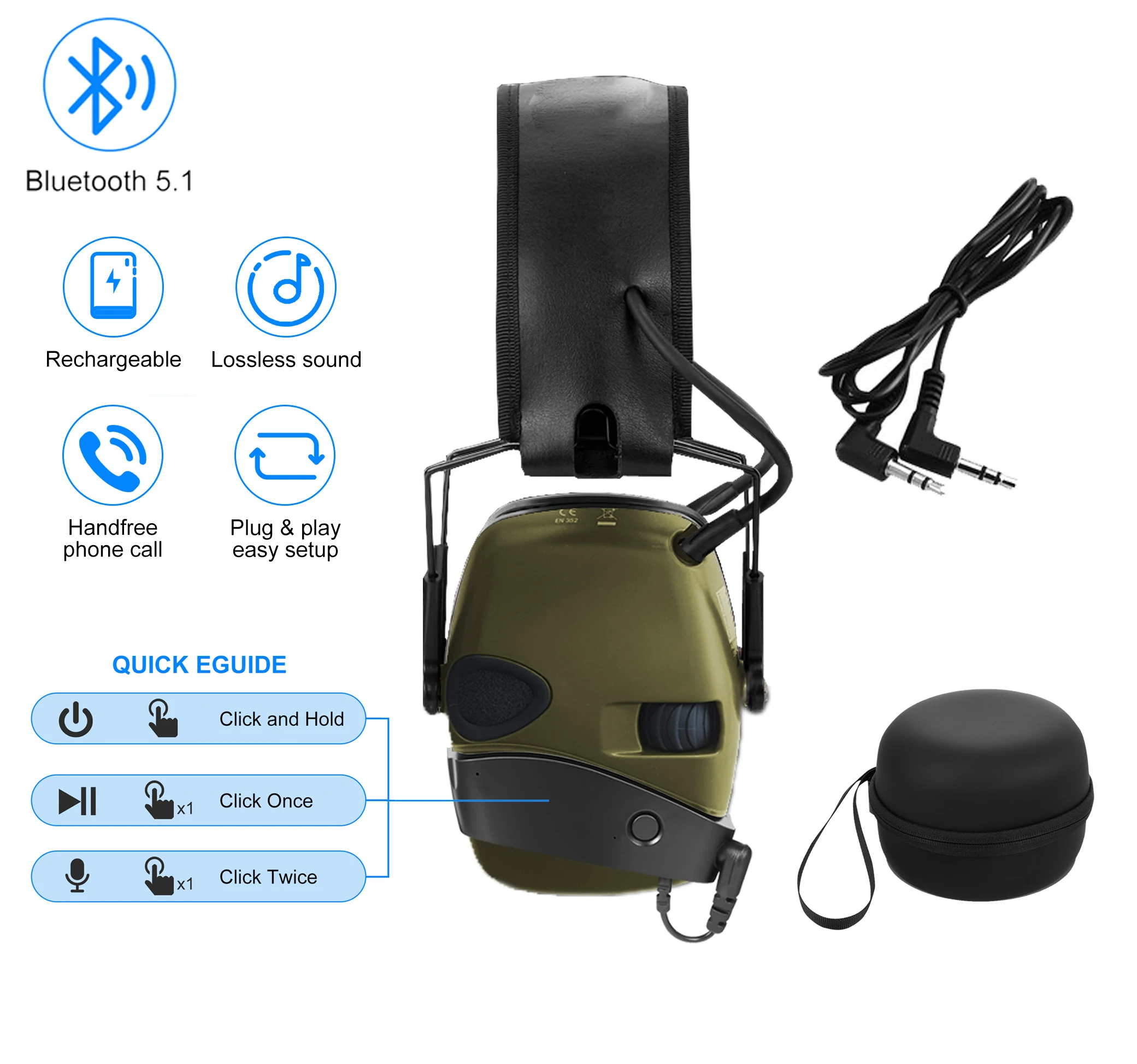 Сгъваеми слушалки, електронни слушалки за стрелба, военни тактически слушалки със защита от шум, пламенна защита на слуха Изображение 0