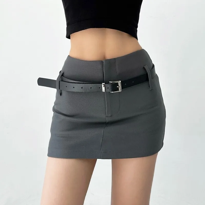 Секси мини пола с колан и висока талия, елегантна облегающая пола трапецовидна форма, дамски модни универсална ежедневна корея Y2K Изображение 0