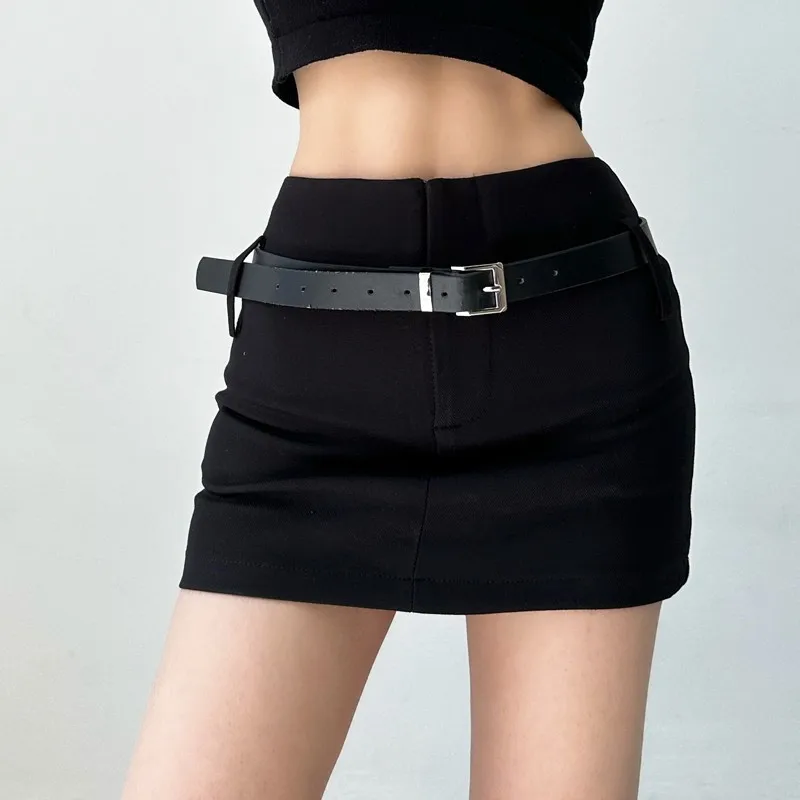 Секси мини пола с колан и висока талия, елегантна облегающая пола трапецовидна форма, дамски модни универсална ежедневна корея Y2K Изображение 3