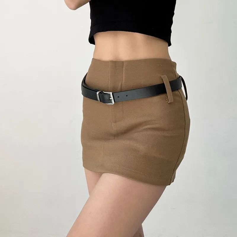 Секси мини пола с колан и висока талия, елегантна облегающая пола трапецовидна форма, дамски модни универсална ежедневна корея Y2K Изображение 5