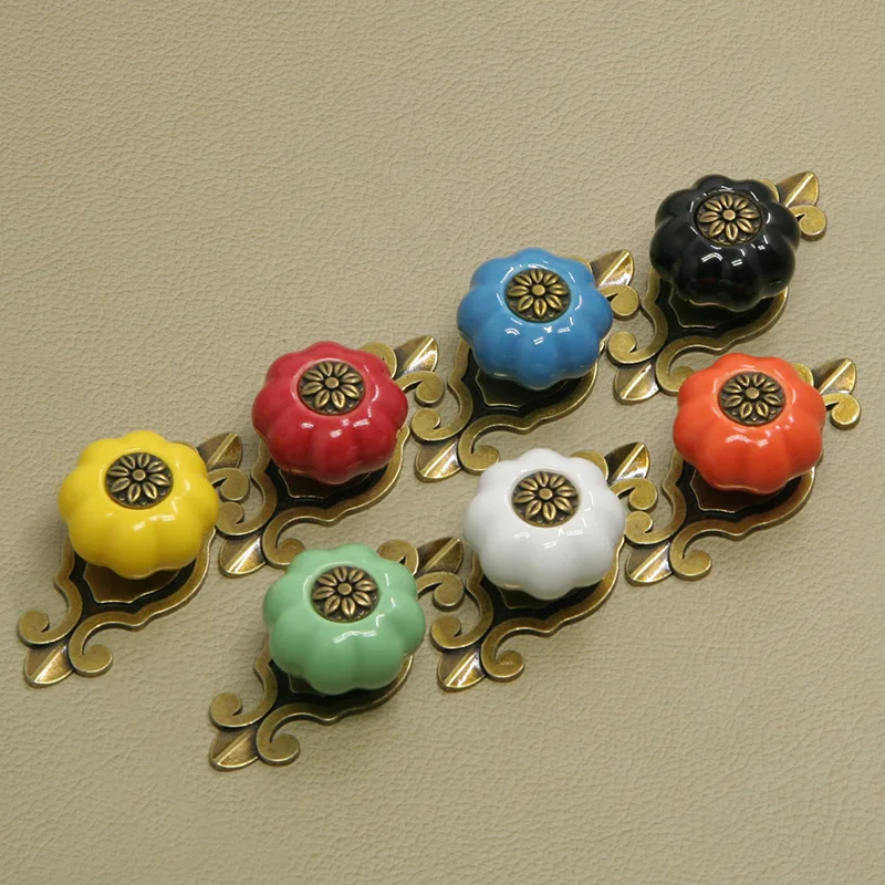 Семицветная керамична дръжка във формата на тиква в пасторальном съвременен китайски стил, чекмеджето на шкафа, задвижваната кабинет с един отвор, копчета за пръчки Изображение 0