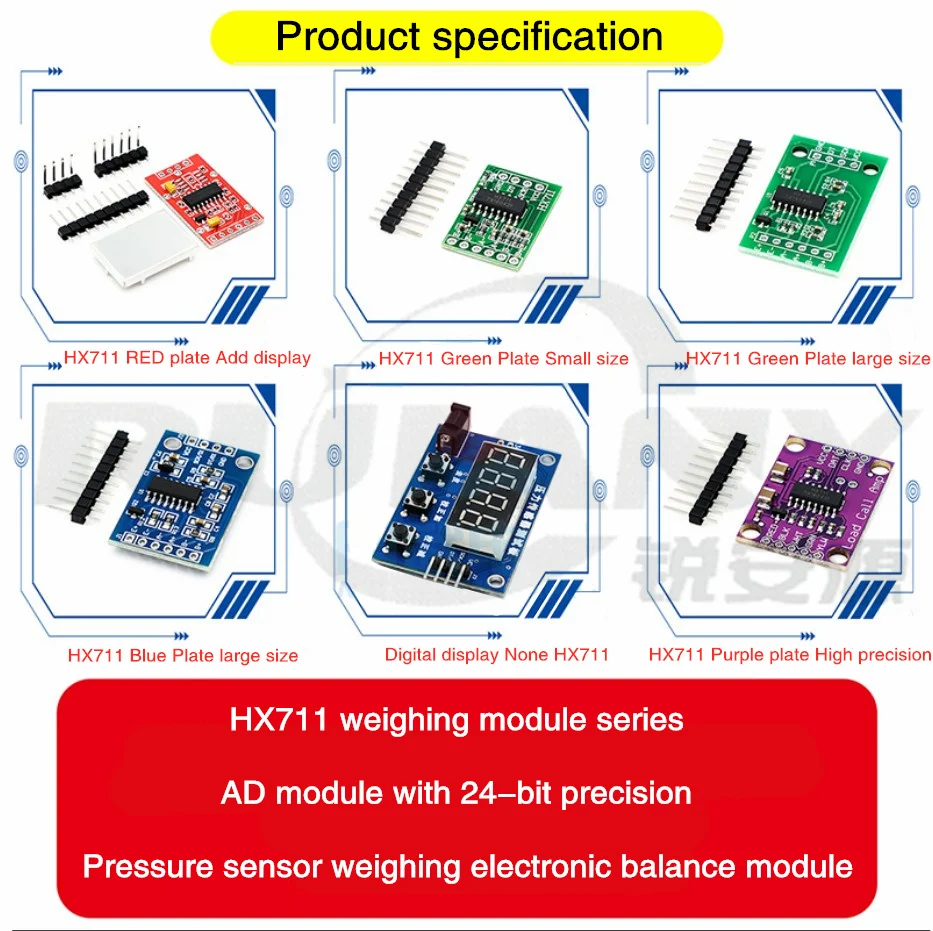 Серия тегло модули HX711 24-битова точност AD-модул, сензор за налягане, електронни везни, модул за претегляне Изображение 2