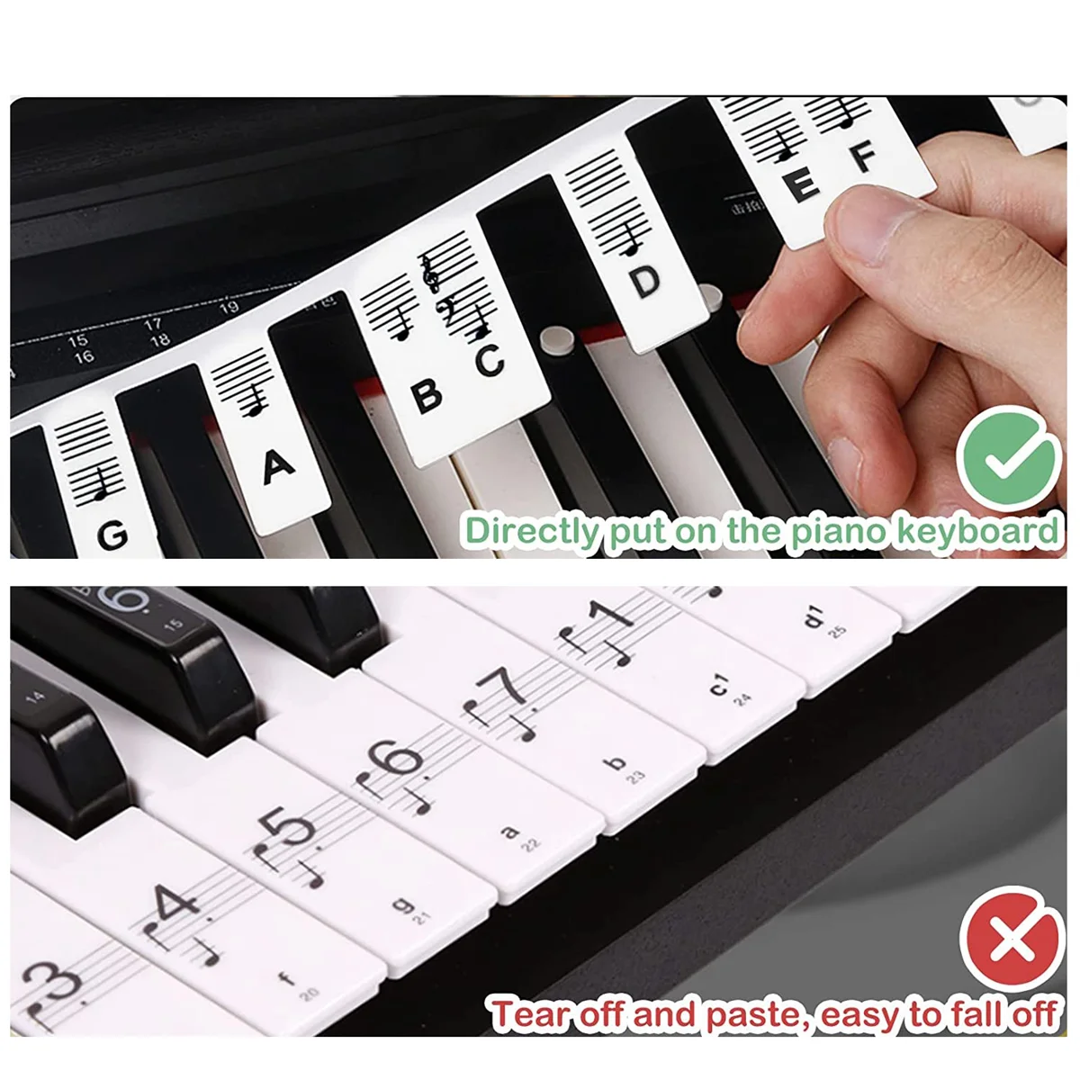 Силиконов стикер на клавиатурата на пиано, за начинаещи, детски сменяеми етикети върху клавишите на пианото в реален размер с 88 клавиша (многоцветни) Изображение 2