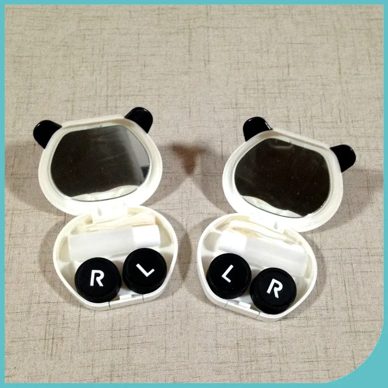 Сладък калъф за контактни лещи с пандой Бял цвят с огледало, Преносима кутия за контактни лещи подарък Изображение 4