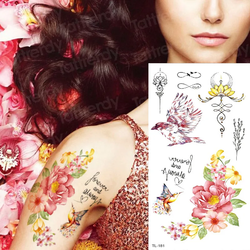 стикер с татуировка, женски скица, цвете, временна татуировка, роза, божур, виолетов цвят, татуировки, скици триъгълници, татуировки Изображение 2
