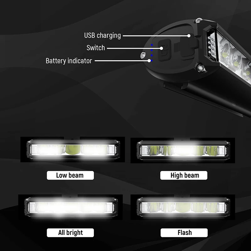 Супер ярки светодиоди велосипеден фенер, USB акумулаторна велосипедна фар-5 режима, водоустойчив мотор фаровете за шофиране извън пътя Изображение 3
