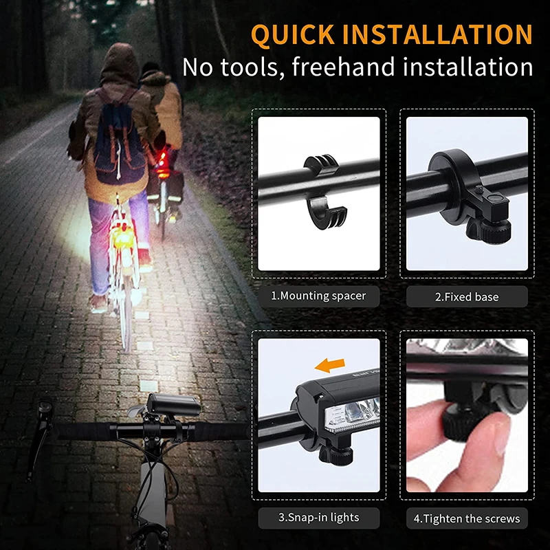 Супер ярки светодиоди велосипеден фенер, USB акумулаторна велосипедна фар-5 режима, водоустойчив мотор фаровете за шофиране извън пътя Изображение 4