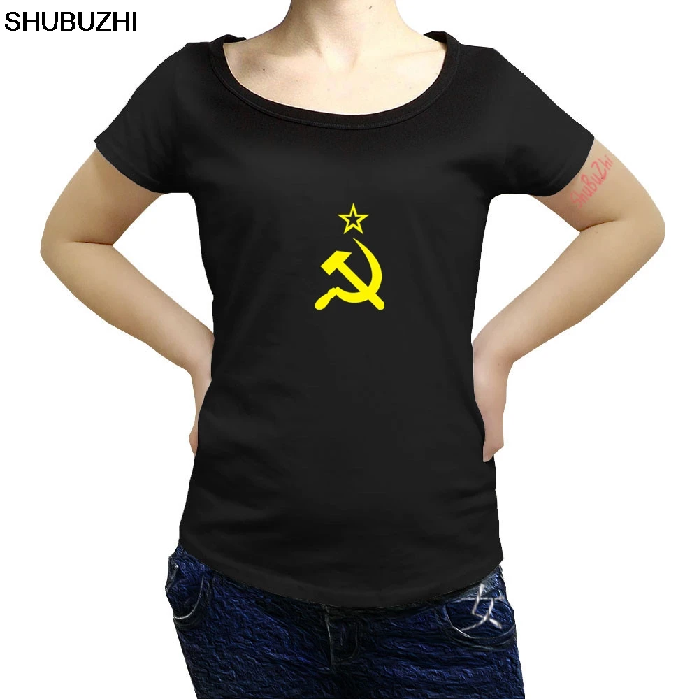 Съветският знаме, Сърп и Чук, Комунистически Комунизма на СССР CCCP, лятна дамски памучен тениска с кръгло деколте, модерни ежедневни дамски тениски sbz211 Изображение 0