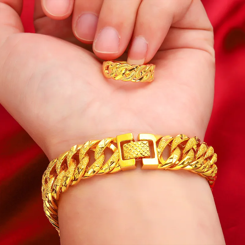 Тайният цветен дебел гривна с катарама от злато 24 К, дамски и мъжки ръчни часовници, брънка от верига, оригинални модни бижута Изображение 3