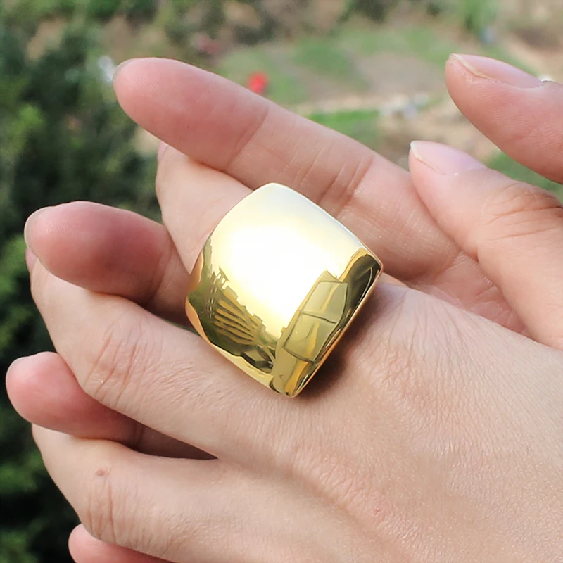 Тежки квадратни пръстени от неръждаема стомана прости геометрични пръстени за жени, мъже златен цвят Модни бижута подарък Директен доставка Изображение 5