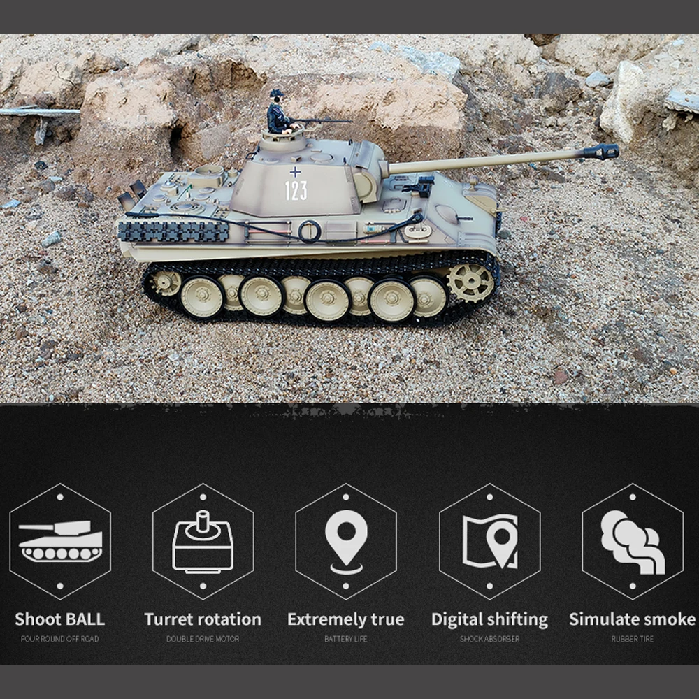 Тежък Танк с дистанционно управление Panzerkampfwagen Ausf G 1/16 Мащаб TK7.0 Desert Yellow RC Танк Еърсофт Стрелба с BB Изображение 1